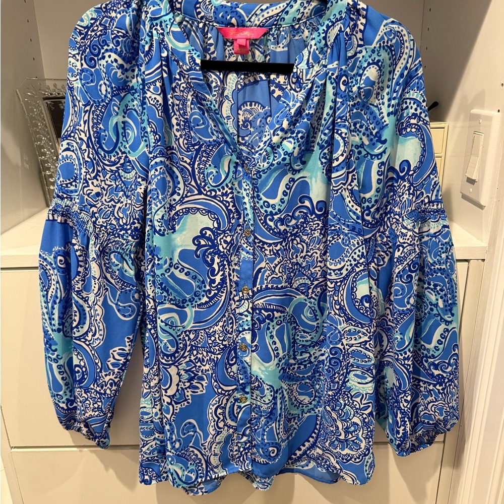 Lilly Pulitzer Vibrant Blue and White Blouse